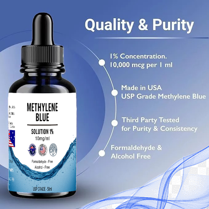 Methylene Blue | USP Grade 1% Solution | 50ml/500mg | Highest Purity Available
