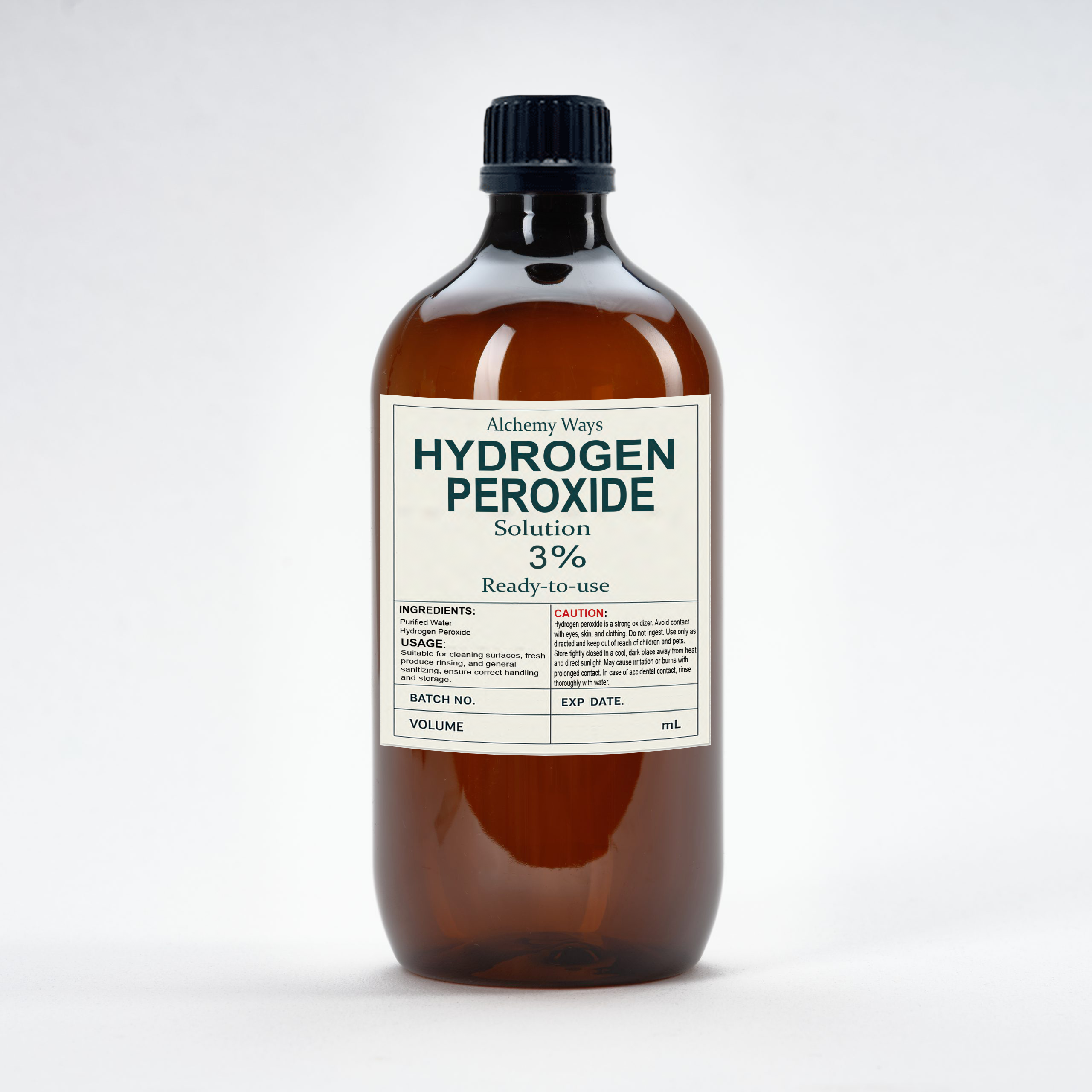 Hydrogen Peroxide 3%, 6%, 9% & 12% Amber Glass Food Grade H202 | Stabilizer Free