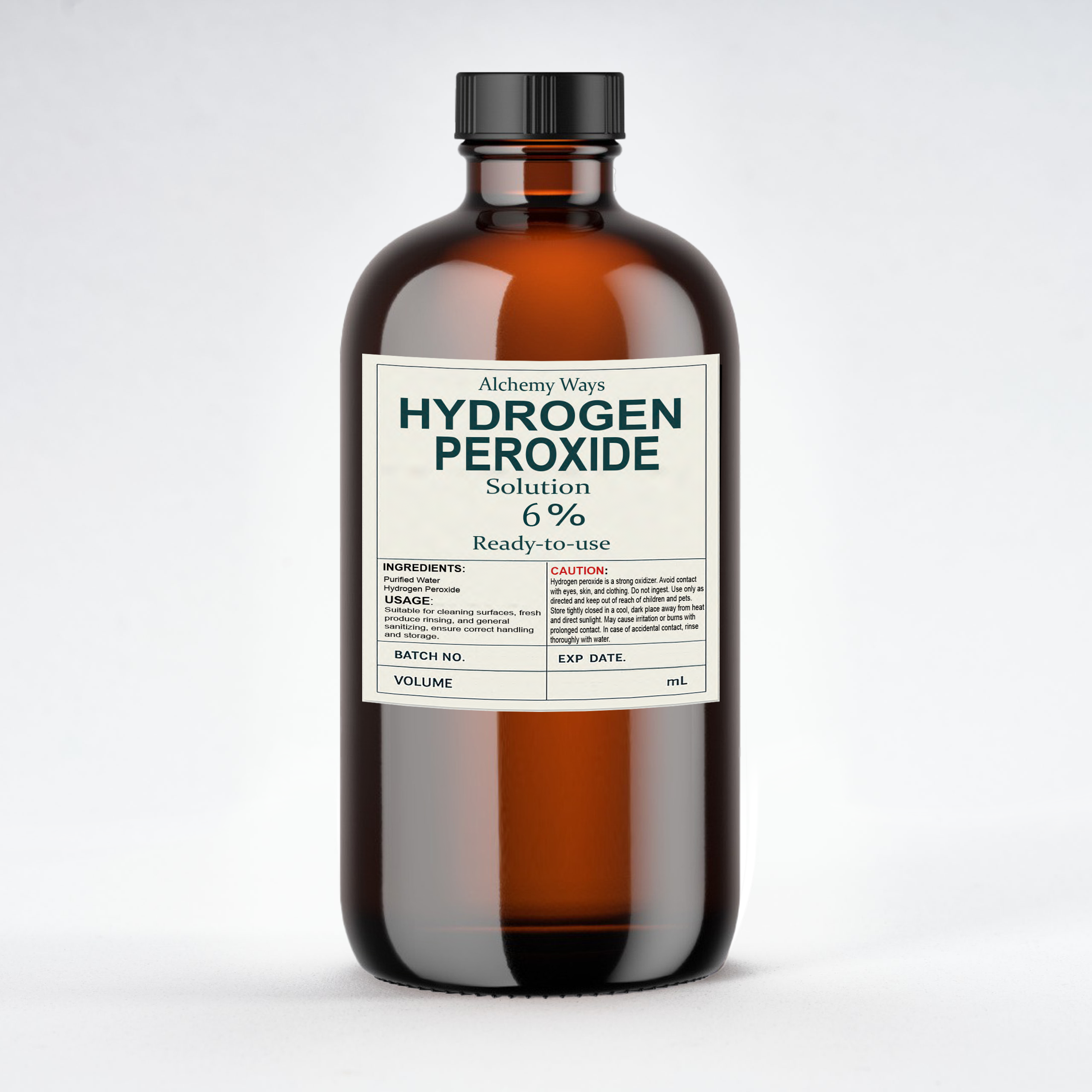 Hydrogen Peroxide 3%, 6%, 9% & 12% Amber Glass Food Grade H202 | Stabilizer Free