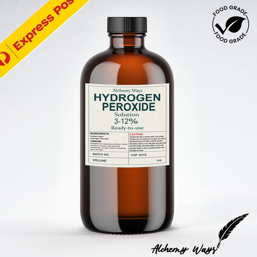 Hydrogen Peroxide 3%, 6%, 9% & 12% Amber Glass Food Grade H202 | Stabilizer Free
