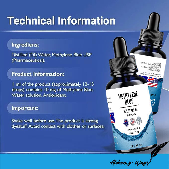 Methylene Blue | USP Grade 1% Solution | 50ml/500mg | Highest Purity Available
